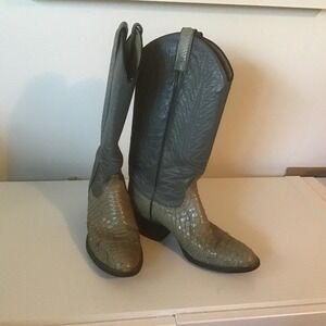 Dan Post Women Python Snakeskin Western Cowboy Boots Gray Exotic Flame Stitch 5C